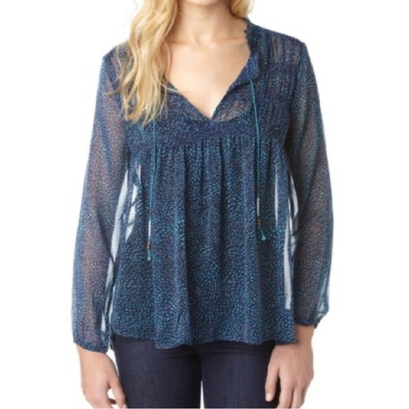 Roxy Indigo Ditsy Gypsy Garden Peasant Top Size Medium - Picture 1 of 11